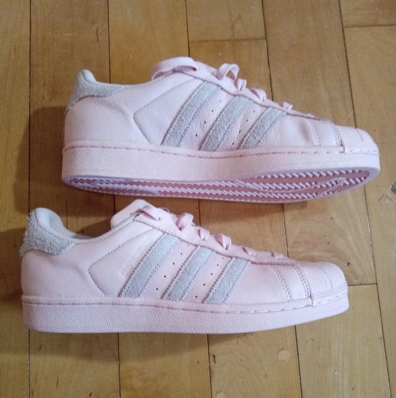 Adidas pale pink leather shell toes with gray suede sneakers women size 8 NWOB - Picture 2 of 6